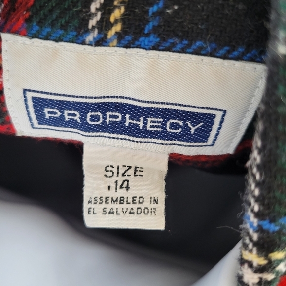 Prophecy Vintage Women's 14 Black Red Plaid Blazer 40% Wool Blend Yellow Blue - Picture 7 of 8